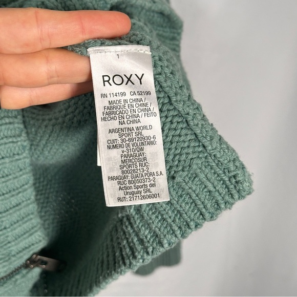 Roxy Cable Knit Sweater Cotton Wool Blend Sage Green Cozy Coastal Grandmacore M - Picture 7 of 13